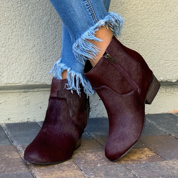 Burgundy Wine Genuine Pony Hair Wedge Ankle Boots - Picture 8 of 8